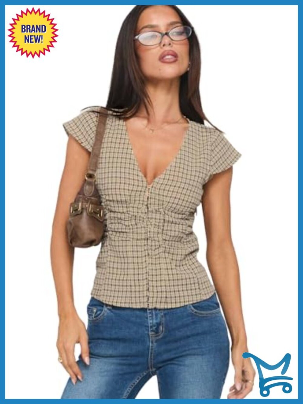 Princess Polly Corset Ruched Top Cotton V-Neck Tailored